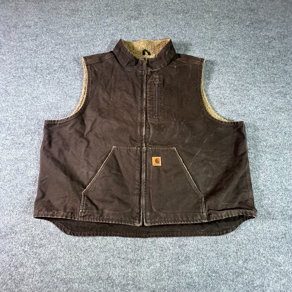 Carhartt Vest V33-DKB Men 3XL Brown Sandstone Duck Sherpa Lined Full Zip Western